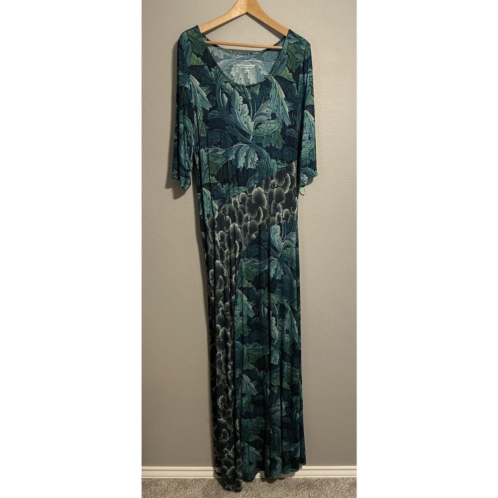 Soft Surroundings Womens Maxi Dress Size Tall Large Green Floral Stretch Slinky